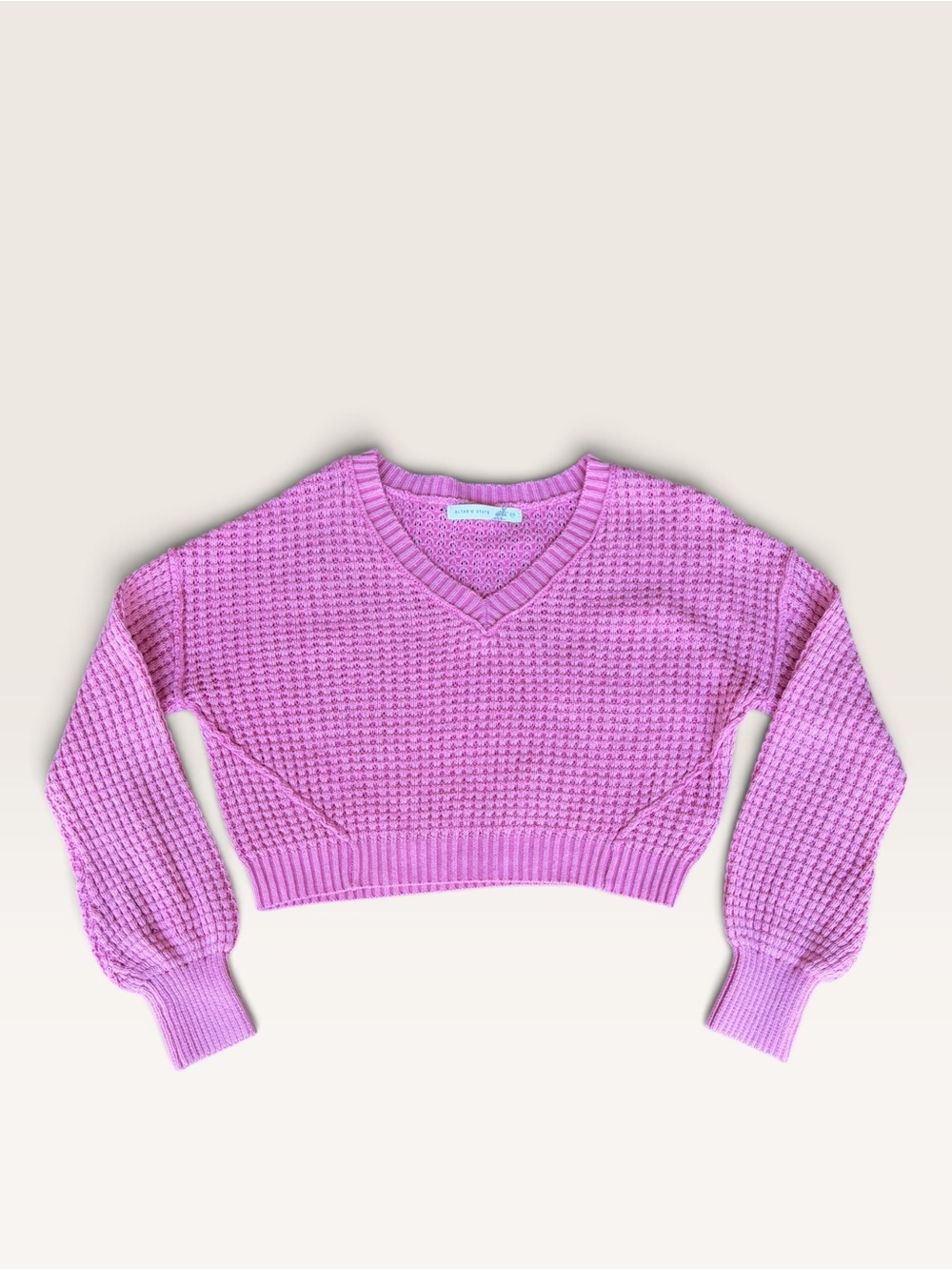 Altar'd State Lavender Pink V-Neck Textured Cropped Sweater
